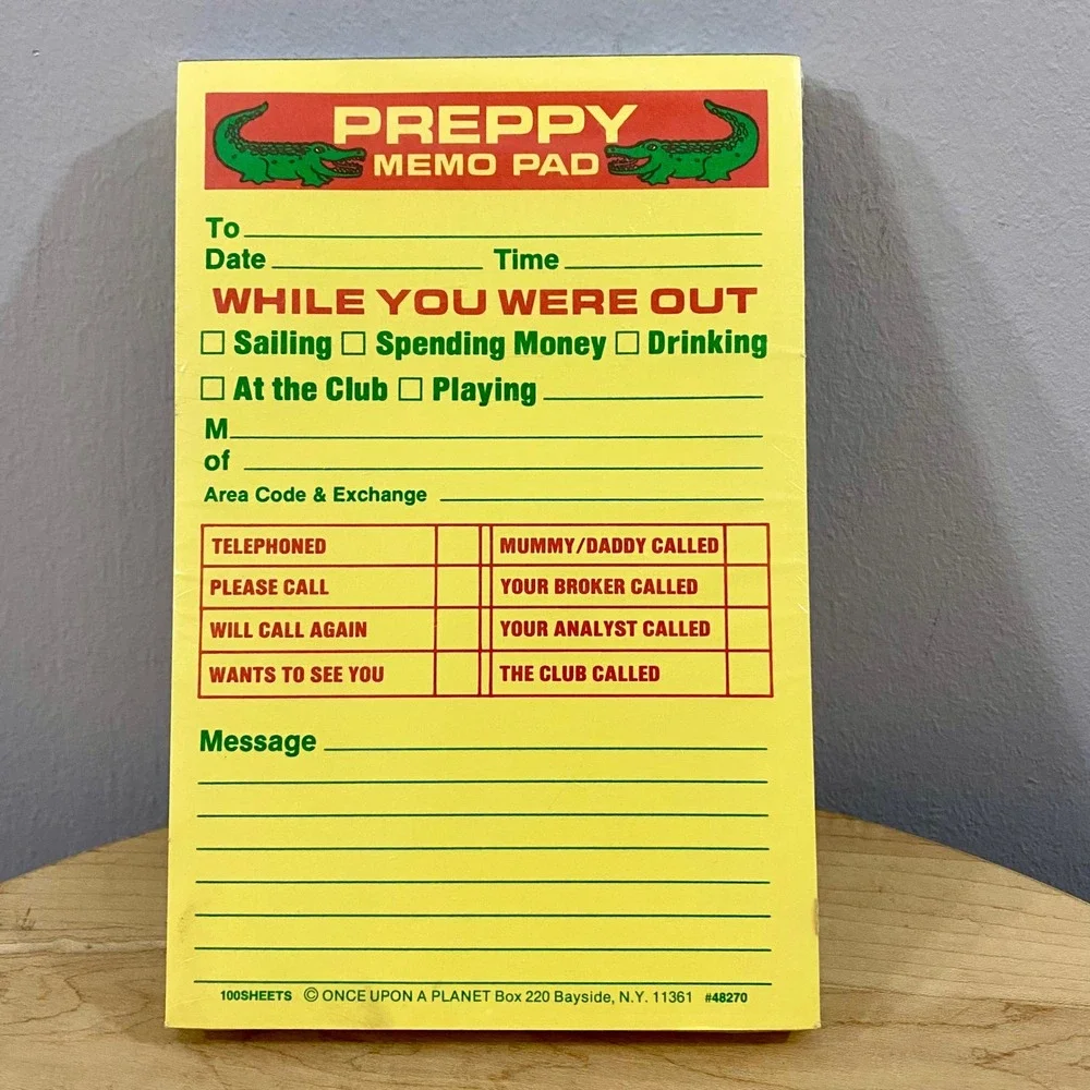 Once Upon A Planet Preppy Memo Pad Women OS Yellow Vintage 80s Gag Gift Novelty